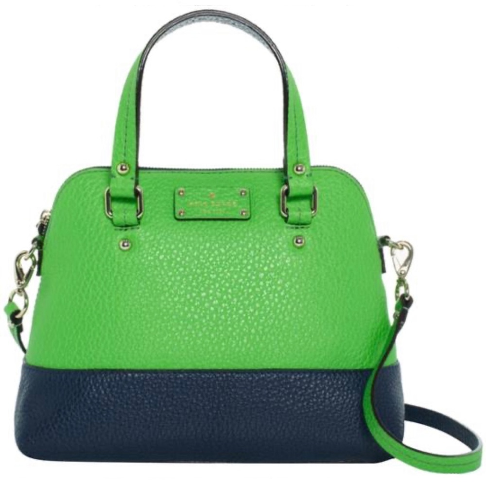 ate Spade Grove Court Stripe Maise Satchel Crossbody Leather Bag Green Navy - Picture 1 of 12